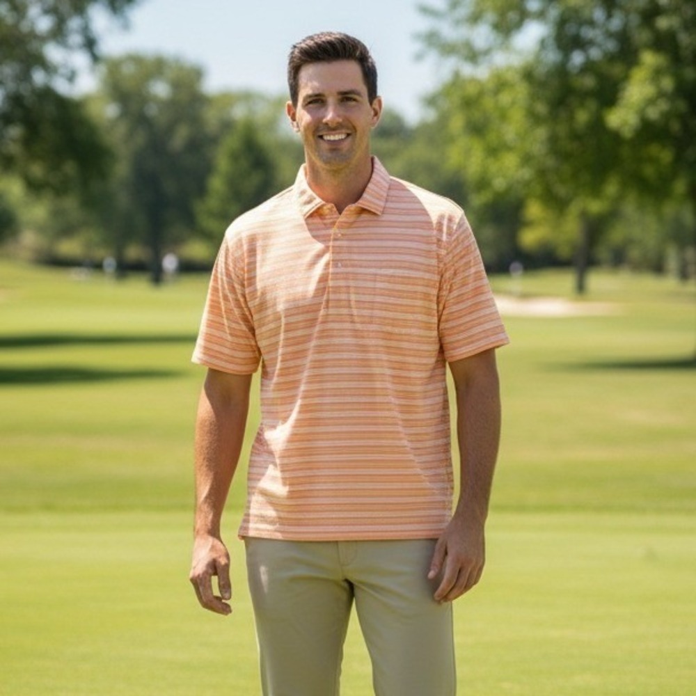 Peter Millar Polo Men's 2XL Golf Orange Striped Cotton Short Sleeve Athleisure